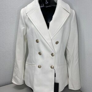 WHBM Women's Double-Breasted Peacoat Blazer Ecru White Size S